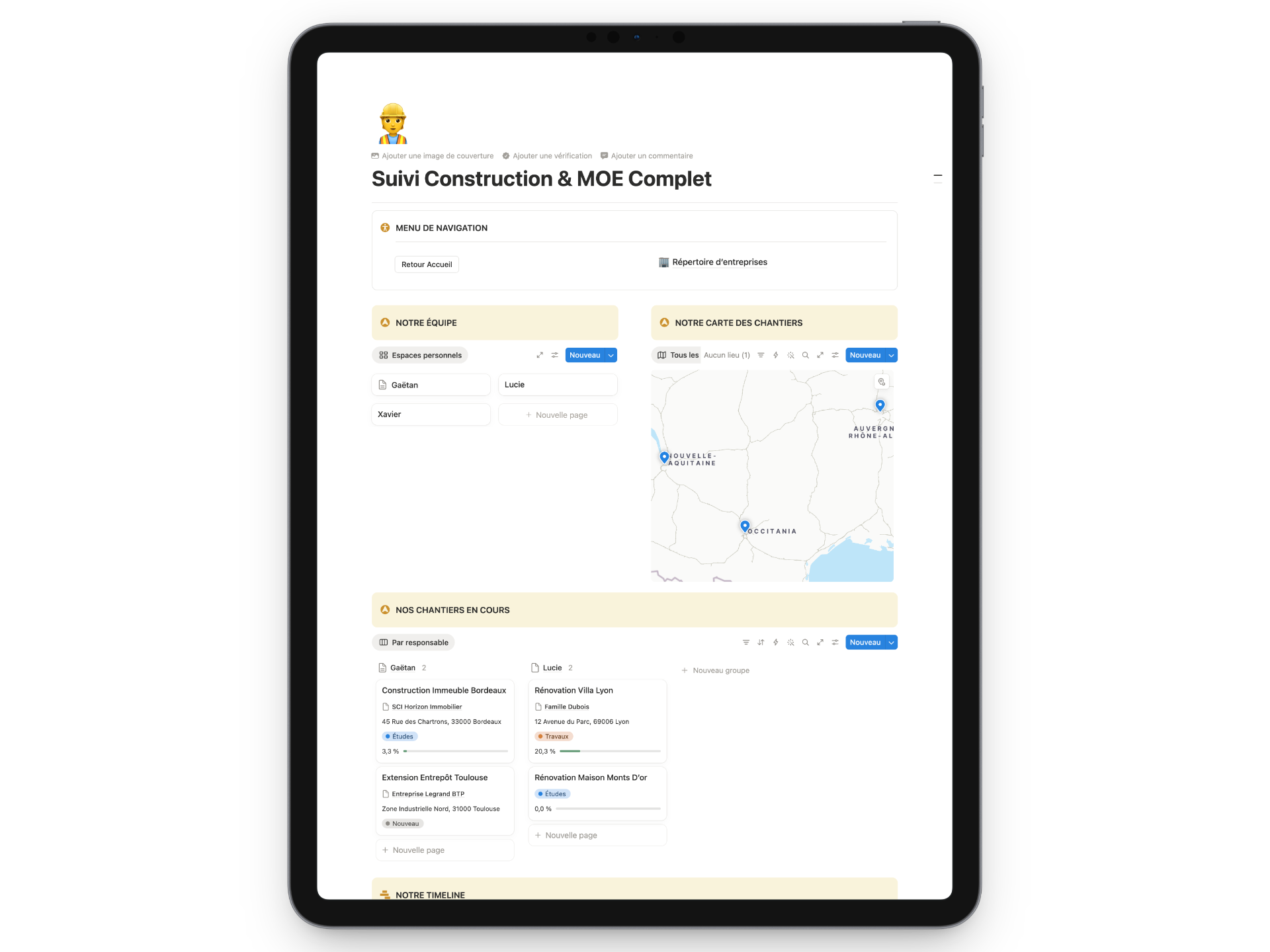 Espace Notion pour le BTP et la maîtrise d'œuvre